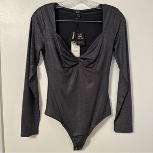 NEW Express Long Sleeve Shimmer Metallic Bodysuit